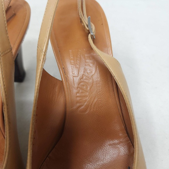 Salvatore Ferragamo Womens Heels Tan Leather Slingback Mule Horsebit Pumps 7.5 - Picture 7 of 12